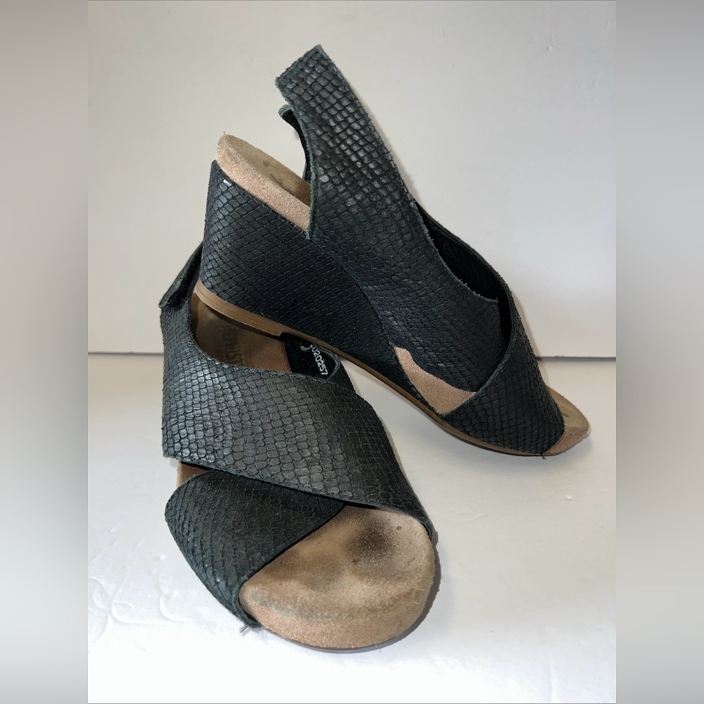 Mephisto Wide Strap Sandals Snake Python Slingback Belina Wedge Black 38/8
